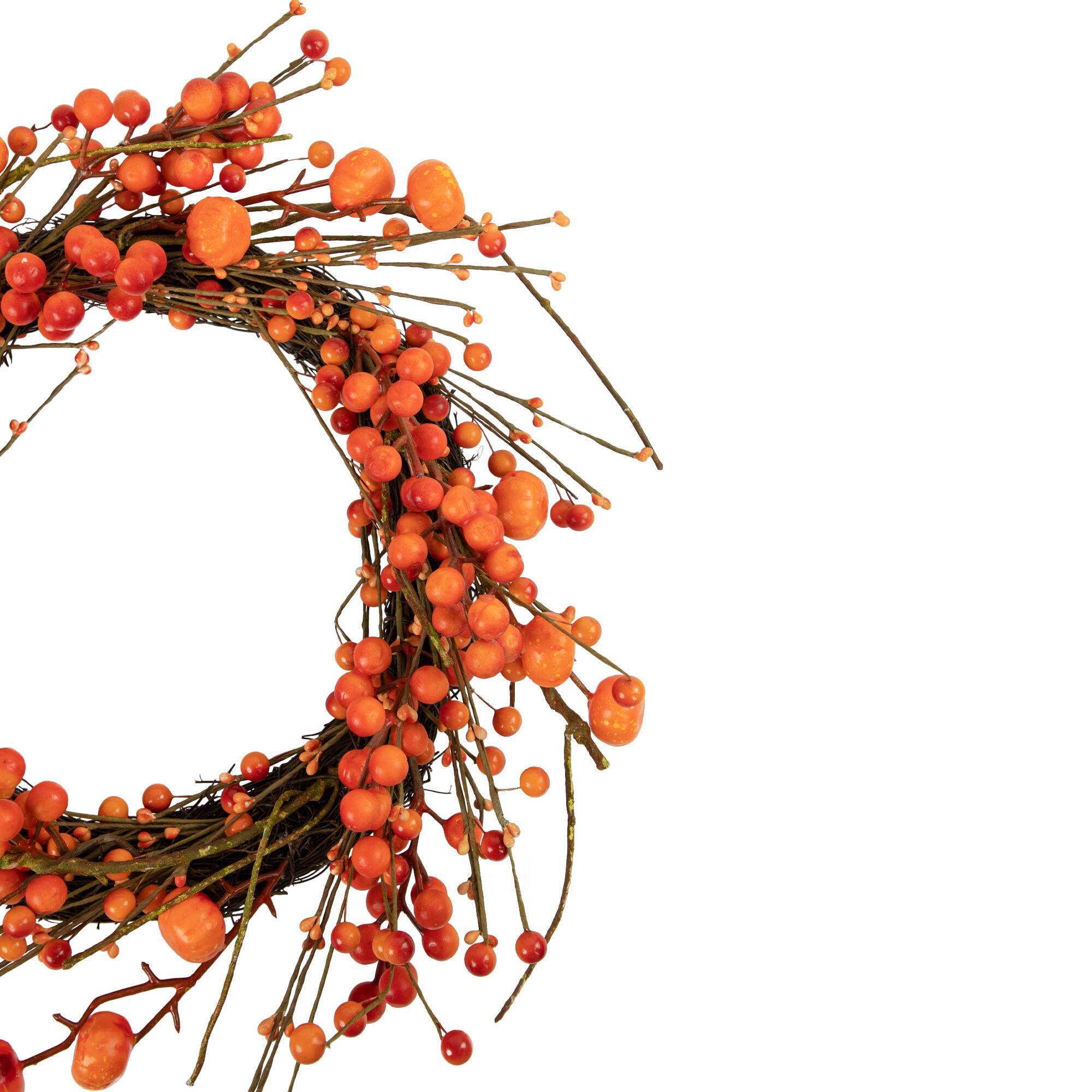 20" Red & Orange Berries with Mini Pumpkins Fall Harvest Wreath